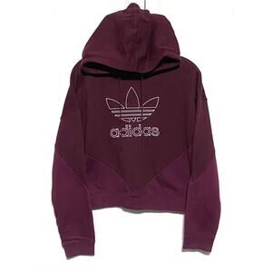 Adidas Women S Cropped Hoodie Maroon Pullover Trefoil Logo 3 Stripes Sporty Cozy
